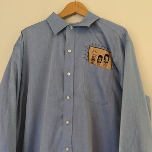 Denver Hayes Shirt Men's 2XL Blue Upcycled Patch Long Sleeve Dadcore